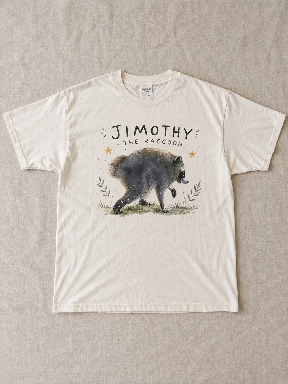 Jimothy The Raccoon Graphic Tee - Cream Short Sleeve Top T-shirt